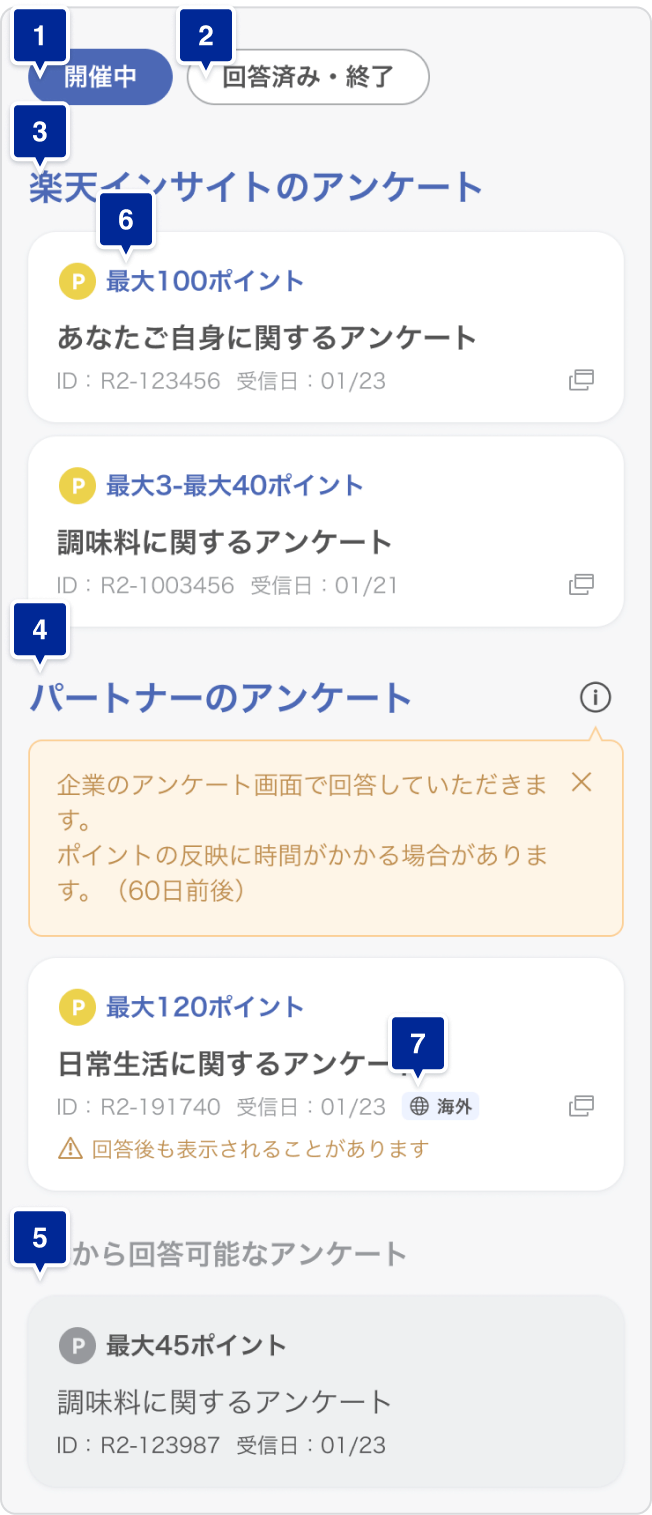 アンケート一覧の見かた