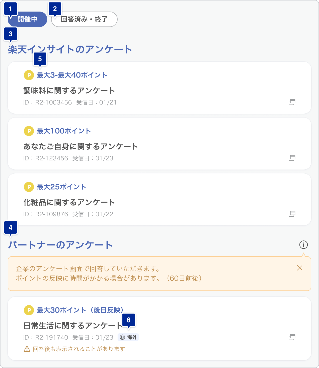 アンケート一覧の見かた